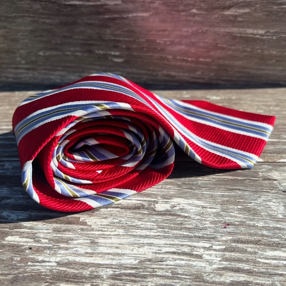 XMI Platinum necktie‎ formal men’s tie red blue green striped Italian silk USA